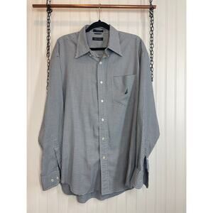 Nautica Men’s Blue White & Black Gingham Cotton Button Down Shirt Size L
